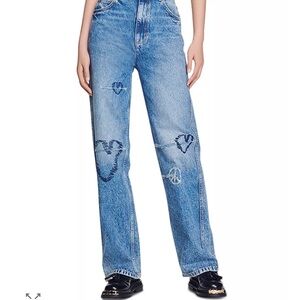 Sandro
PattPatty Embroidered High Rise Straight Jeans in Blue Jean NWTs